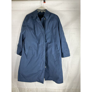 VINTAGE WOMENS LONDON FOG Navy Blue L TRENCH COAT LINED MADE IN USA Long 14 Reg